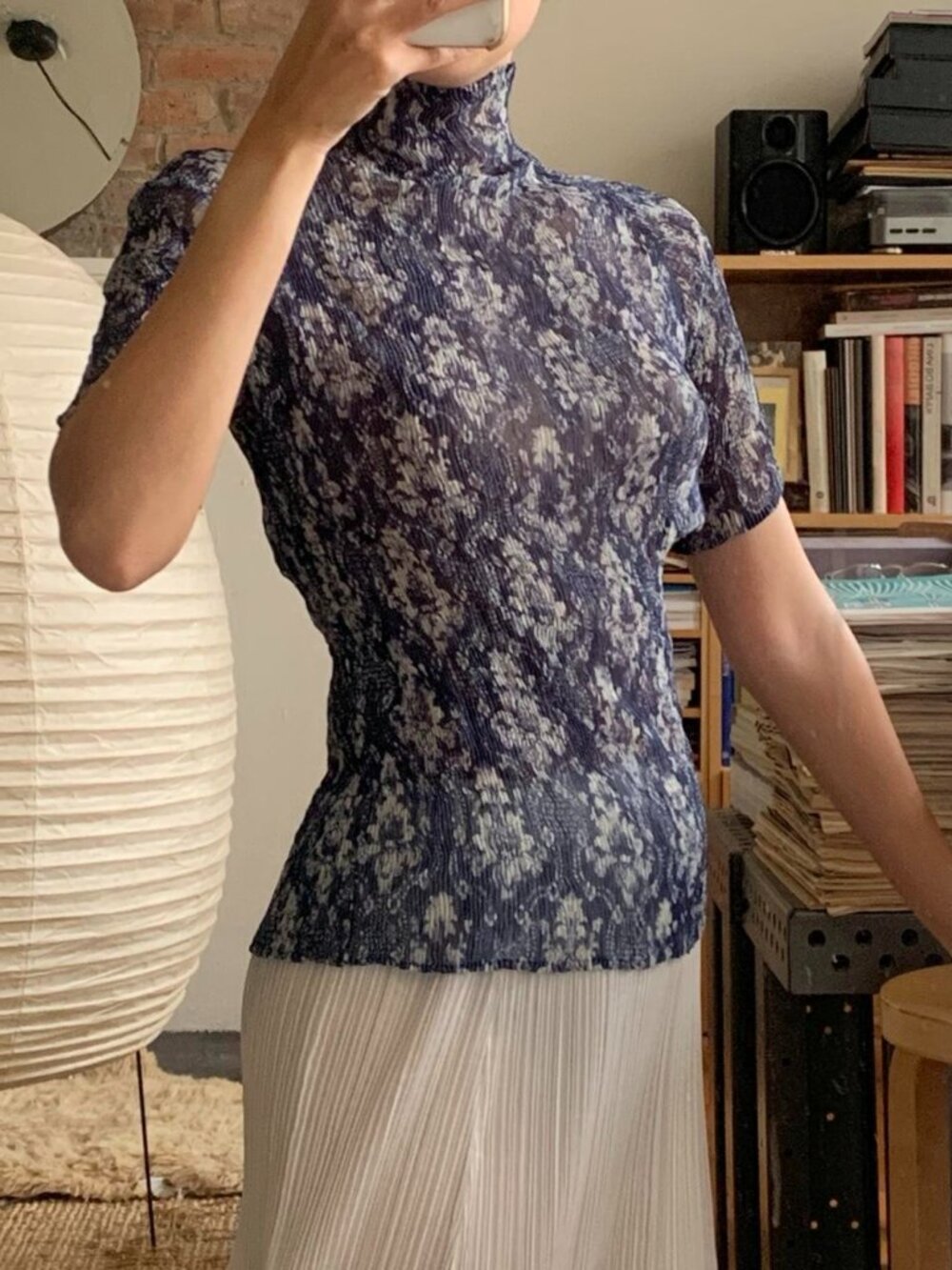 Issey Miyake White Label Chiffon Twist Damask Top JP2